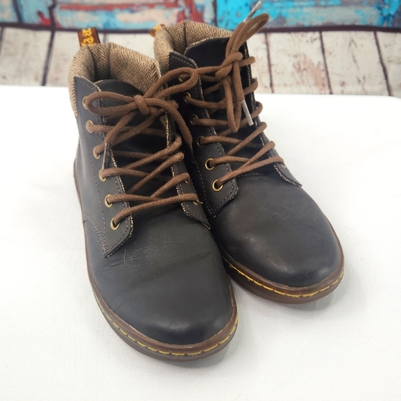 Dr. Martens Maelly Brown Leather Herringbone Padded Collar Boot - Picture 3 of 7